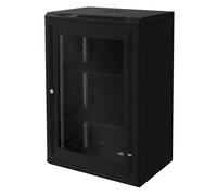 ECD Germany Armoire Réseau 19 Pouces, 18 UH, Noir, Montage Mural, Profondeur 450 mm, 600 x 900 x 450 mm, Entièrement Montée