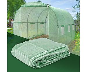 ECD Germany Bâche de Rechange pour Serre de Jardin Tunnel 6m², Plastique 135g/m², 3x2x2 m Vert, Fermeture Éclair, Porte, 6 Fenêtres, Film de Remplacement Résistant à la Déchirure pour Plantes/Graines