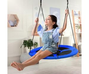 ECD Germany Balançoire Nid d’Oiseau Rond Ø 100 cm, Bleu, Charge Maximal 150 kg, Réglable en Hauteur, Assiette Siège à Bascule pour Enfants et Adultes Jardin Extérieur, Nid d'abeille Suspendue