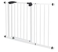 ECD Germany Barrière de Sécurité pour Enfants Chiens et Chats, 105-115cm avec extension de 30cm, sans Perçage, Blanc Double Face, Fermeture Automatique, Garde-Porte Métallique à Clipser pour Escalier