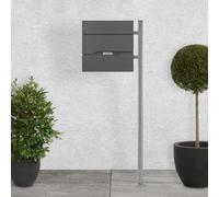 ECD Germany Boîte aux Lettres Design sur Pied Argenté avec Compartiment à Journaux, Anthracite en Acier Inoxydable Revêtu par Poudre, Résistant aux Intempéries, Matériel de Montage et 2 Clés Inclus