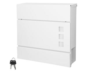 ECD Germany Boîte aux Lettres Murale - 37 x 10,5 x 36,5 cm - avec Compartiment à Journaux et 3 Fenêtres Décoratives - en Acier - Blanc - Y Compris Le Matériel de Montage et 2 Clés - Design Moderne