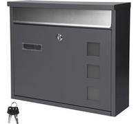 ECD Germany Boîte aux lettres murale anthracite/argentée 36x31,5x11,5 cm avec plaque d'identité et fenêtres en acier inoxydable serrure 2 clés