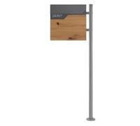 ECD-Germany Boîte aux Lettres sur Pied, 37x37x11 cm, Anthracite/Optique Bois, Acier, Boîte Postale avec Compartiment à Journaux,