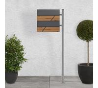 ECD Germany Boîte aux Lettres sur Pied Argent avec Compartiment à Journaux, Anthracite/Aspect Bois, en Acier Inoxydable Revêtu par Poudre, Résistant aux Intempéries, Kit de Montage et 2 Clés Inclus