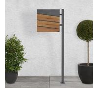 ECD Germany Boîte aux Lettres sur Pied Argent avec Compartiment à Journaux, Boîte Anthracite/Imitattion Bois en Acier Inoxydable Revêtu par Poudre, Support en Acier Inoxydable, avec Kit Montage Clés