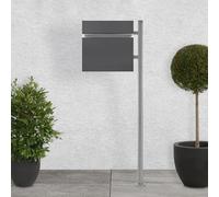 ECD Germany Boîte aux Lettres sur Pied avec Compartiment à Journaux, Boîte aux Lettres avec Poteau, Pied Indépendant, Support Argent en Acier Inoxydable, Boîte Anthracite en Acier Revêtu par Poudre