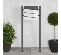 ECD-Germany Boîte aux Lettres sur Pieds, 37x37x11 cm, Anthracite/Façade Marbre Blanc, Acier, Boîte Postale avec Compartiment à Journaux/Courrier, Support de Boîte 120 cm, Verrouillable avec 2 Clés