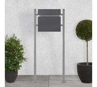 ECD Germany Boîte aux Lettres sur Pieds avec Compartiment à Journaux, Boîte aux Lettres Design avec Poteau, Support Argent 120 cm en Acier INOX, Boîte Anthracite 37x36,5cm en Acier Revêtu par Poudre