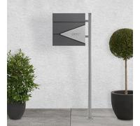 ECD-Germany Boîte aux Lettres sur Une Pied, 37x37x11 cm, Anthracite-Argent, Boîte Postale avec Compartiment à Journaux/Courrier, Support de Boîte aux Lettres Argent 120 cm, Verrouillable avec 2 Clés