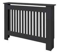 ECD Germany Cache radiateur 112x19x82 cm anthracite en bois MDF laqué à lattes verticales avec surface d'étagère couverture de protection chauffage grille décorative habillage coffrage style campagne 