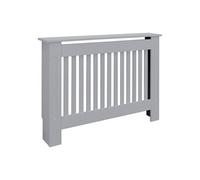 ECD Germany Cache radiateur 112x19x82 cm gris en bois MDF peint à lattes verticales avec surface d'étagère couverture de protection chauffage grille