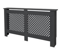ECD Germany Cache radiateur 152x19x82 cm anthracite en bois MDF laqué à lattes croisées avec surface d'étagère couverture de protection chauffage grille décorative habillage coffrage style campagne An
