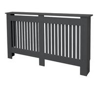 ECD Germany Cache radiateur 152x19x82 cm anthracite en bois MDF peint à lattes verticales avec surface d'étagère couverture de protection chauffage grille décorative habillage coffrage style campagne 