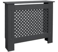 ECD Germany Cache radiateur 78x19x82 cm anthracite en bois MDF laqué à lattes croisées avec surface d'étagère couverture de protection chauffage grille décorative habillage coffrage style campagne Ant