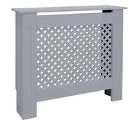 ECD Germany Cache-Radiateur 78x19x82 cm Gris en Bois MDF à Lattes Croisées avec Surface d'Étagère Couverture de Protection Chauffage Grille Décorative Habillage Coffrage Cadre Style Campagne