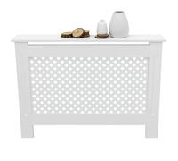 ECD Germany Cache-Radiateur Chauffage Moderne - 112x19x82cm - Blanc Étagère en Bois MDF Housse Décorative Robuste Motif Nid