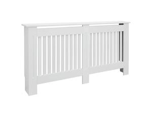 ECD Germany Cache-Radiateur Chauffage Moderne - 152x19x82cm - Blanc Étagère en Bois MDF Housse Décorative Robuste Maison de Campagne Murale Meuble de Rangement Design Traditionnel pour Salon Chambre