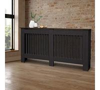 ECD Germany Cache-Radiateur Chauffage Moderne - 152x19x82cm - Noir Étagère en Bois MDF Housse Décorative Robuste Maison de Campagne Murale Meuble de Rangement Design Traditionnel pour Salon Chambre