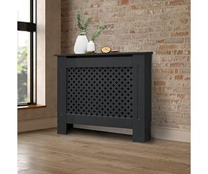 ECD Germany Cache-Radiateur en Motif Nid Abeille 78x19x82 cm en MDF Laqué Anthracite Couverture Décorative Robuste Murale Meuble de Rangement Décoratif Moderne Habillage Protection Chauffage Maison