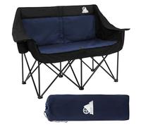 ECD Germany Canapé de Camping pour 2 Personnes Pliable, Bleu, Rembourré, Structure en Acier avec Porte-Gobelets et Sac de Transport, Chaise de Pêche et Jardin Double, Légère Pliante pour Extérieur