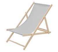 ECD Germany Chaise Longue Pliante Chilienne en Bois, Gris Clair, Dossier Réglable, 3 Positions de Couchage, Charge jusqu'à 120kg, Bain de Soleil en Tissu de Plage Jardin Terrasse Balcon Camping