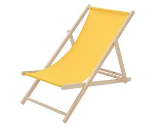 ECD Germany Chaise Longue Pliante Chilienne en Bois, Jaune, Dossier Réglable, 3 Positions de Couchage, Charge jusqu'à 120kg, Bain de Soleil en Tissu Oxford pour Plage Jardin Terrasse Balcon Camping
