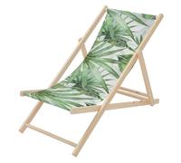 ECD Germany Chaise Longue Pliante Chilienne en Bois, Motif Palmier, Vert-Blanc, Dossier Réglable, 3 Positions de Couchage, jusqu'à 120kg, Bain de Soleil en Tissu Oxford de Plage Jardin Terrasse
