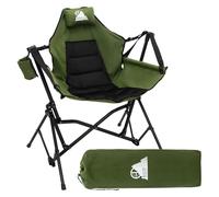 ECD Germany Chaise Pliante de Camping Basculante Khaki avec Appui-Tête et Porte-Gobelet, Siège Rembourré, Structure en Acier, Fauteuil Portable Léger pour Pêche, Plage et Jardin avec Sac de Transport