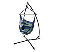 ECD Germany Chaise Suspendue avec Cadre 208 cm - Hamac Suspendu avec 2 Coussins Bleu/Vert- jusqu'à 120 kg - Structure en Métal - pour Jardin ou Terrasse