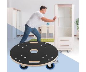 ECD Germany Chariot de Transport Rond Ø57 cm x14,5 cm avec Plaque Sérigraphiée, Charge Maximale 800 kg, 4 Roues Pivotantes Dont 2 avec Freins, Planche à roulettes CNC en Multiplex, Rouleur de Meubles