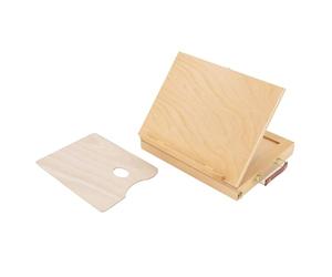 ECD Germany Chevalet de Table en Bois avec Tiroir et Palette, 33,5 x 26 cm, Compartiment de Rangement, Boîte à Croquis de Table, Pliable, avec Poignée de Transport, pour Débutants Étudiants Artistes