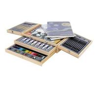 ECD Germany Coffret de Peinture 85 Pièces avec Chevalet en Bois Integré, 2 Tiroirs, 3