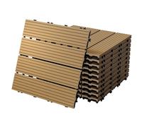 ECD Germany Dalles Terrasse Clipsables WPC 30x30 cm/11 pièces=1m² Teck Strié Aspect Bois Carreaux avec Système à Clic et Drainage Revêtement de Sol Carrelage Lames Patio Jardin Piscine Extérieur
