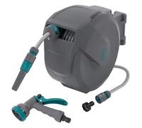 ECD Germany Enrouleur de Tuyau d'Eau Mural, 15m+1,5m, avec Arrêt de Blocage et 9 Fonctions de Pulvérisation, Pivotant à 180°, en PVC/Plastique PP, Dévidoir avec Rétraction Automatique, Diamètre ½”