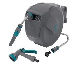 ECD Germany Enrouleur de Tuyau d'Eau Mural, 15m+1,5m, avec Arrêt de Blocage et 9 Fonctions de Pulvérisation, Pivotant à 180°, en PVC/Plastique PP, Dévidoir avec Rétraction Automatique, Diamètre ½”
