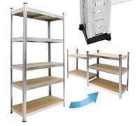 ECD Germany Étagère de Rangement - 170x70x30 cm - Charge jusqu'à 350kg - en Métal Galvanisé - 5 Panneaux MDF Réglables en Hauteur - Étagère de Stockage Rayonnage - Étagère de Garage d'Atelier