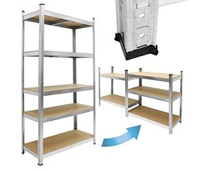 ECD Germany Étagère de Rangement - 180x90x40 cm - Charge jusqu'à 750 kg - en Métal Galvanisé - 5 Panneaux MDF - Étagère de Stockage Rayonnage Robuste Metallique - Étagère de Garage d'Atelier