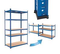 ECD Germany Étagère de Rangement - 200x100x50 cm - Capacité max. 875 kg - 5 Tablettes MDF - Rayonnage Métallique Bleu - Hauteur Réglable - Unité de Stockage Charge Lourde Râtelier Garage Cuisine Cave