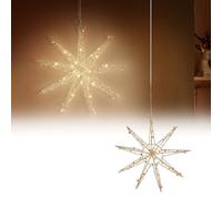 ECD Germany Étoile de Noël Décorative LED avec 30 LED Blanc Chaud, 30cm, Métal, Doré, Fonctionne sur Piles, Flocon de Neige Suspendue ou Posée, avec Minuterie, Intérieur, Décoration de Fenêtre Sapin