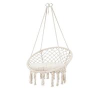 ECD Germany Fauteuil Suspendu avec Coussin, Beige, Style Boho, Design Macramé, Coton, Ø 60 cm, Supporte jusqu'à 120 kg, Franges Tressées, Siège Chaise Suspendue Balançoire, Intérieur/Extérieur