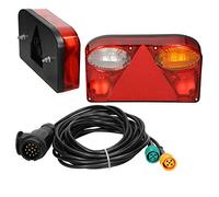 ECD Germany Feux Arrière Éclairage Remorque 12V - Marque E11-13 Pôles - Câble Connexion 5m - Connexion à Baïonnette - Réflecteur Triangulaire Clignotant - Feu de Brouillard - Étanche - Imperméable