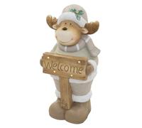 ECD Germany Figurine Élan de Noël avec Éclairage LED, Décoration Intérieur | Renne LED avec Bonnet, Écharpe et Panneau Welcome, Fonctionne à Piles, Déco Hivernale d'Intérieur en Magnésie, Fenêtre Salon