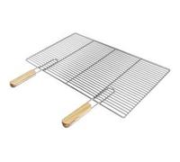 ECD Germany Grille barbecue inox rectangulaire 67x40 cm avec poignées amovibles en bois résistante à la rouille compatible cheminée d’extérieur brasero barbecue gaz ou charbon accessoire de BBQ Argent
