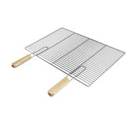 ECD Germany Grille de Barbecue 60x40 cm en Acier Inoxydable, Accessoire de BBQ Double Manche, Poignées en Bois, Rectangulaire Solide et Stable Antirouille pour Barbecues à Gaz, à Charbon et Foyers