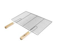 ECD Germany Grille de Barbecue BBQ 54x34 cm en Acier Inoxydable Double Manche Poignées en Bois Rectangulaire Solide/Stable Antirouille pour Steaks Poissons Légumes Grille Portable Maison et Camping
