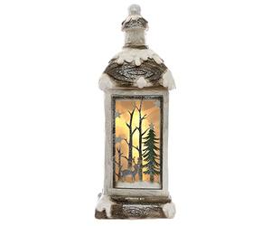 ECD Germany Lanterne de Noël LED 60 cm, Blanc-Beige, Design Sapin Vert Enneigé, Lumière Blanc Chaud, Alimenté par Batterie, Décoration Intérieure