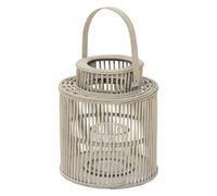 ECD Germany Lanterne en Bambou H 40,5 cm, Photophore Naturel avec Poignée et Insert en Verre, Style bohème pour Jardin ou Salon, Porte-Bougie Tressé Décoratif Extérieur Intérieur, Ambiance Chaleureuse