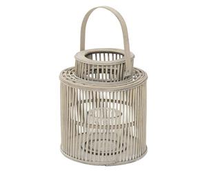 ECD Germany Lanterne en Bambou H 40,5 cm, Photophore Naturel avec Poignée et Insert en Verre, Style bohème pour Jardin ou Salon, Porte-Bougie Tressé Décoratif Extérieur Intérieur, Ambiance Chaleureuse