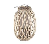 ECD Germany Lanterne en Rotin 40xØ26 cm avec Poignée, en Bois Naturel Gris/Marron et Verre, Aspect Vannerie, Lanterne Insert Porte-Bougie, Décoration Rétro, Vannerie Panier Chandelier Jardin Tressée